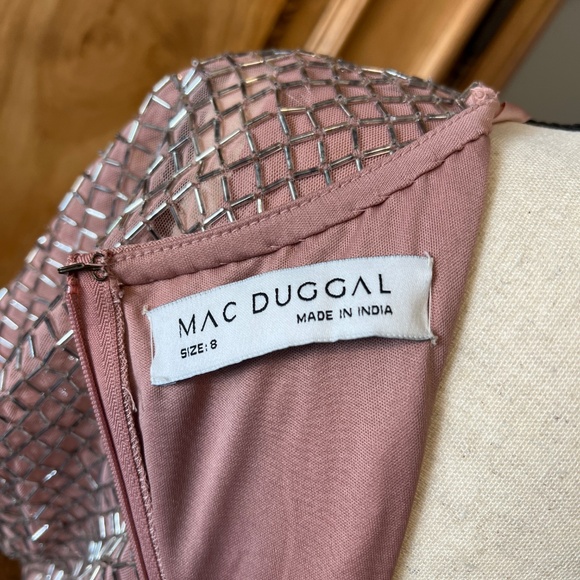 NWT Mac Duggal 93787 Lattice Beaded Short Sleeve Dress Rose Pink Size 8 - Picture 10 of 11